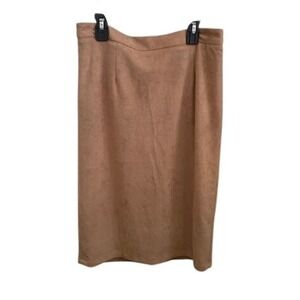 Lulus Tan Faux Soft Suede Chic Midi Pencil Skirt Fall Fashion Elastic Waist M